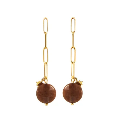Bohemian Style Long Stainless Steel Chain Earrings Brown Natural Stone Drop Earrings
Bohemian Style Long Stainless Steel Chain Earrings Brown Natural Stone Drop Earrings