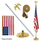 8FT Telescoping Indoor Flag Pole Kit with Base Stand and Gold American Eagle Topper Ornament and flag
