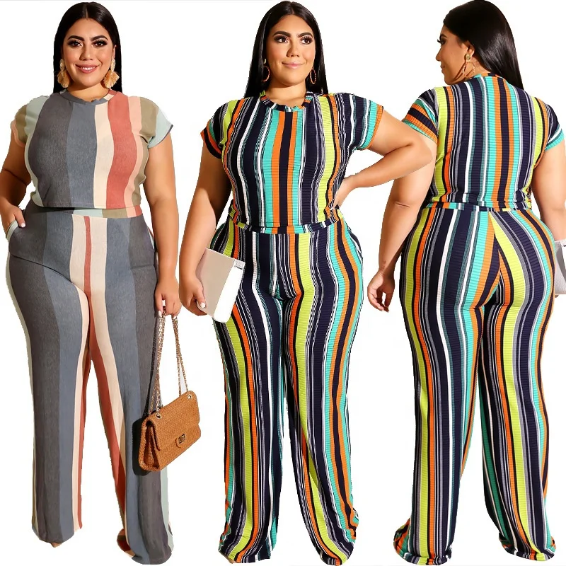 Women's T-shirt Tops Straight Pants Large Size Fashion Casual Suit Stripe Printed Two-piece Set
Women's T-shirt Tops Straight Pants Large Size Fashion Casual Suit Stripe Printed Two-piece Set