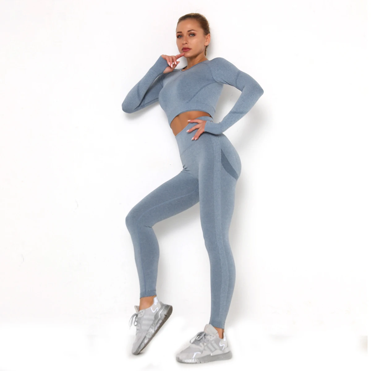 Pleated Long Sleeve High Waist Seamless Two Piece Yoga Clothing Suit Women Leggings Pants Sports Fitness Yoga Wear Set, As picture
Pleated Long Sleeve High Waist Seamless Two Piece Yoga Clothing Suit Women Leggings Pants Sports Fitness Yoga Wear Set, As picture