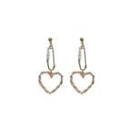 Korean Temperament Heart Shape Freshwater Pearl Gemstone Charm Long Earrings
