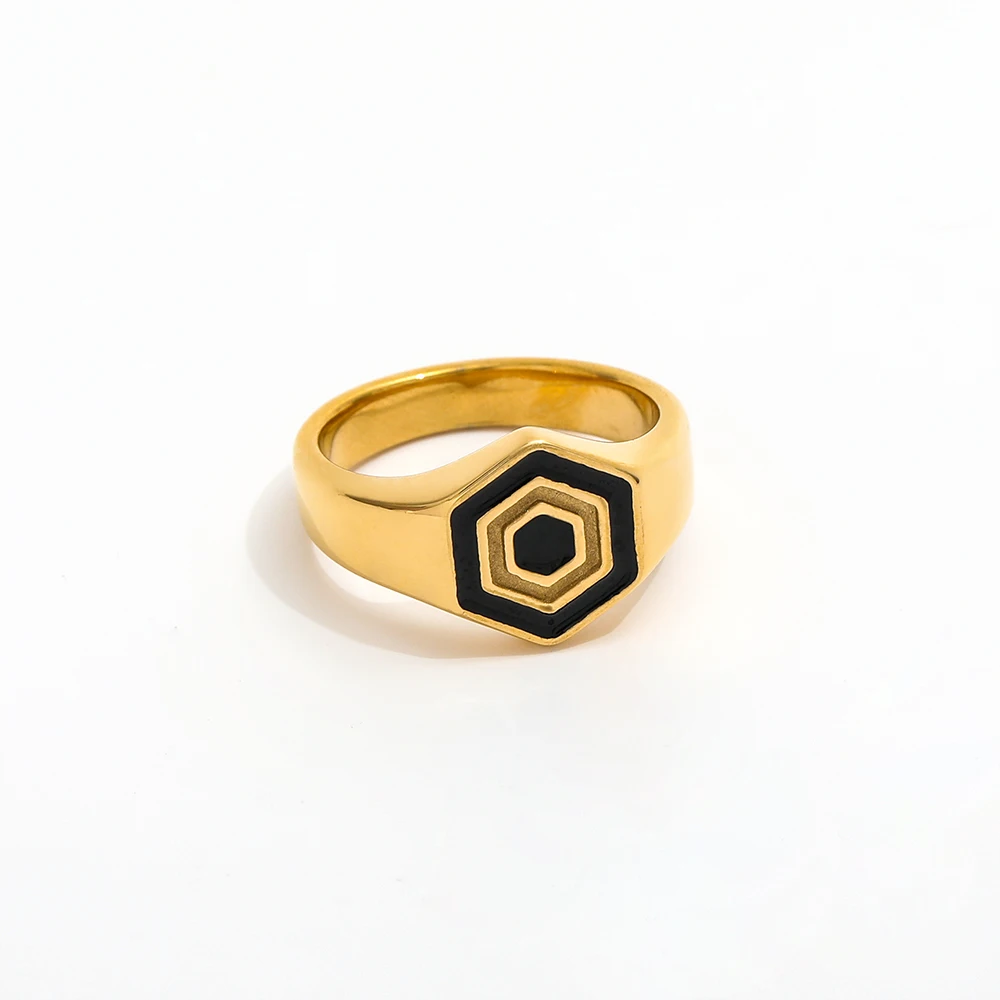 Joolim Jewelry Wholesale 18K Gold Plated Geometric Hexagon Black Stainless Steel Rings for Women Non Tarnish Trendy Jewelry
Joolim Jewelry Wholesale 18K Gold Plated Geometric Hexagon Black Stainless Steel Rings for Women Non Tarnish Trendy Jewelry