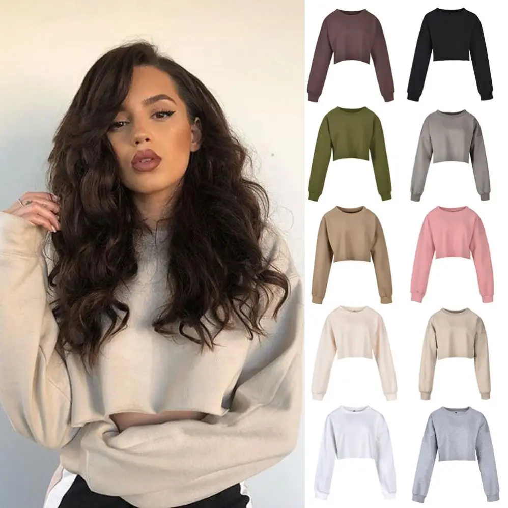 2020 Wholesale White Crew Neck Pullover Plain Custom Long Sleeve Crop Top Women's hoodies, Black
2020 Wholesale White Crew Neck Pullover Plain Custom Long Sleeve Crop Top Women's hoodies, Black