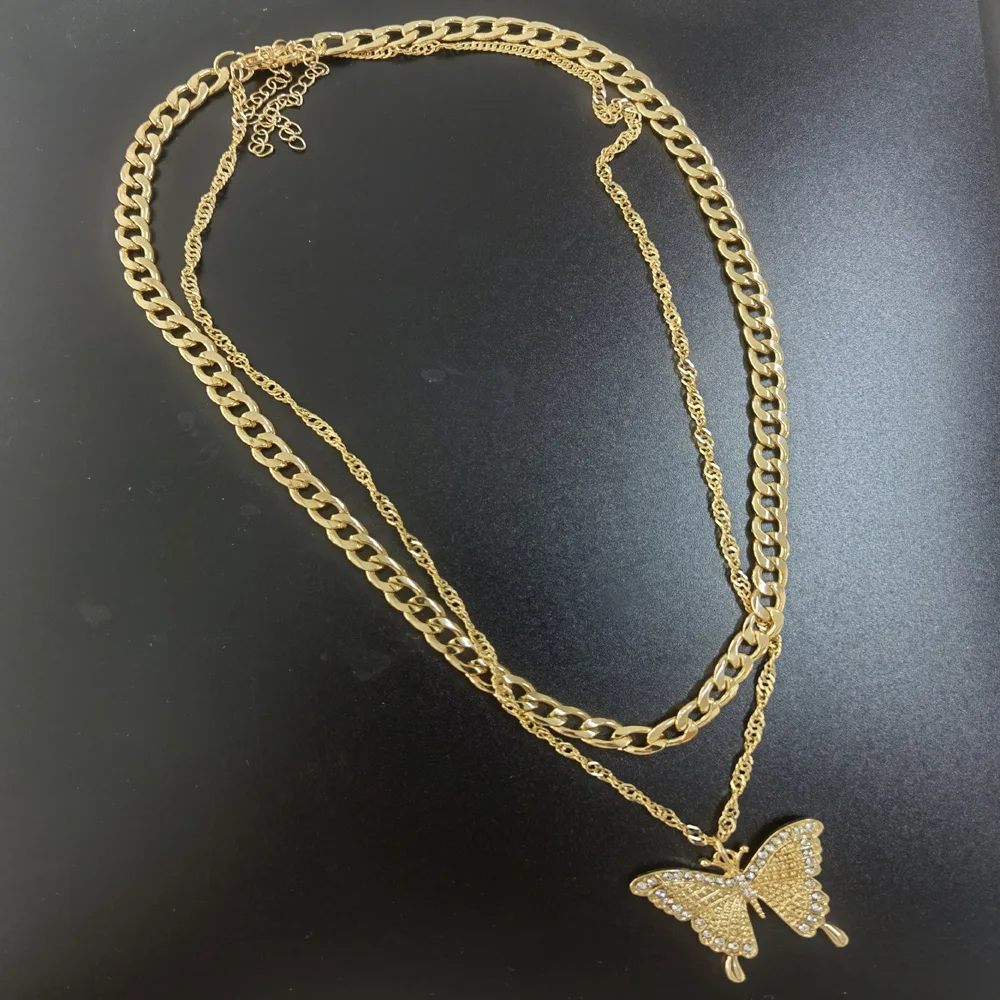 2021 Fashion Vintage Crystal Necklace Goldtone Butterfly Pendant Necklaces Double Layered Jewerly for Women and Girls, Gold
2021 Fashion Vintage Crystal Necklace Goldtone Butterfly Pendant Necklaces Double Layered Jewerly for Women and Girls, Gold