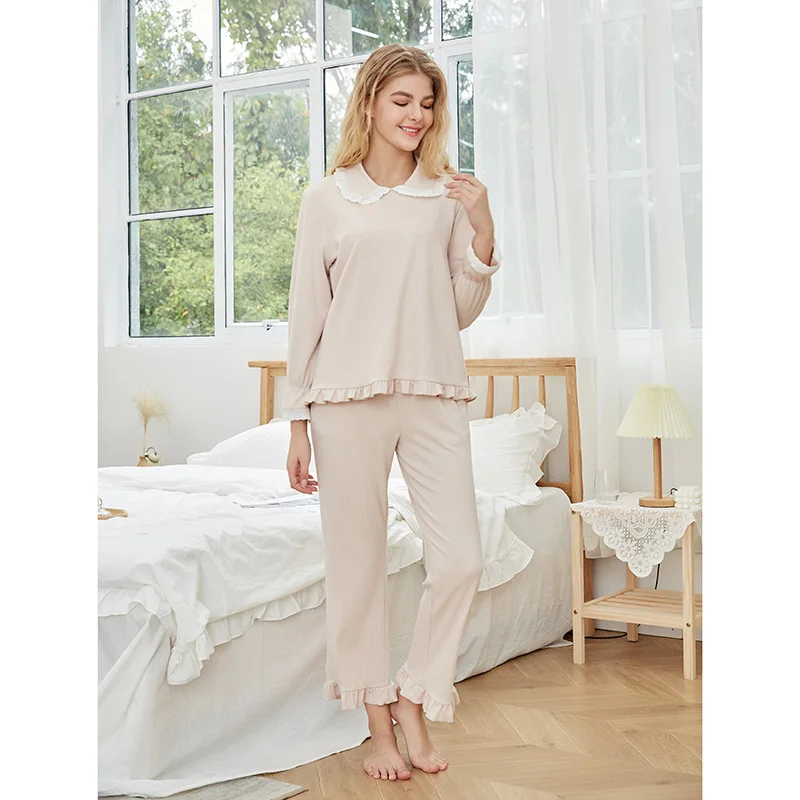 Cotton Pajama Luxury Cotton Fiber Sleepwear Solid Women Baby Neck 2 Pieces Long Sleeve Cotton Pajamas Set
Cotton Pajama Luxury Cotton Fiber Sleepwear Solid Women Baby Neck 2 Pieces Long Sleeve Cotton Pajamas Set