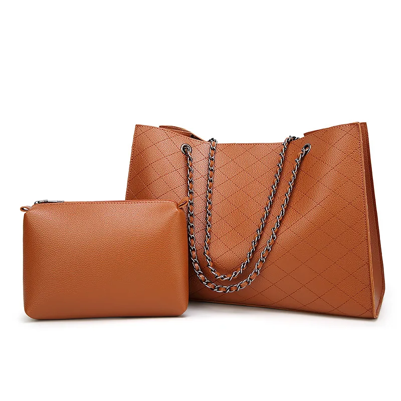 Hot selling 2 piece set big volume shoulder bag chain Diamond lattice handbag manufacturers
Hot selling 2 piece set big volume shoulder bag chain Diamond lattice handbag manufacturers