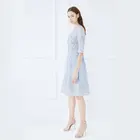 Summer New Designs Round Half Sleeves Maxi Dress In Silk Skirt Temperament & Lace tight One Piece Blue Long Dress