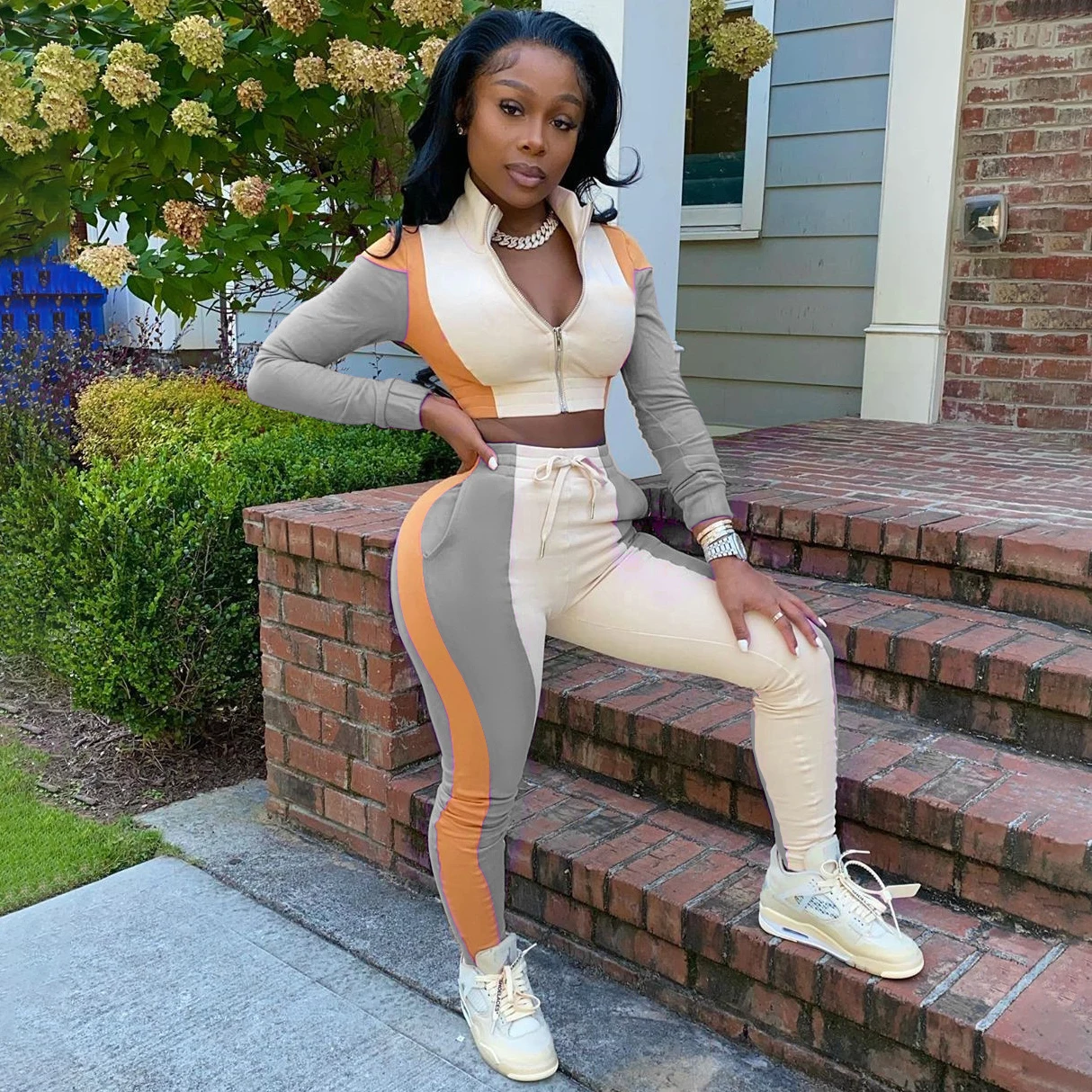 2021 New Arrivals Spring Zipper Up Contrast Color Tracksuit Casual Sport Two Piece Sets Womens Pants And Top 2 Piece Outfits, Pink,gray,green
2021 New Arrivals Spring Zipper Up Contrast Color Tracksuit Casual Sport Two Piece Sets Womens Pants And Top 2 Piece Outfits, Pink,gray,green