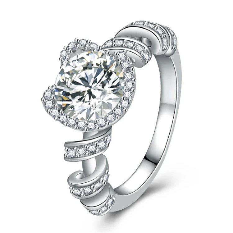 Luxury Hot Style Cubic Zircon Twist Engagement Ring Silver Platinum Plated Bling Diamond Wedding Ring For Bridal, Picture shows