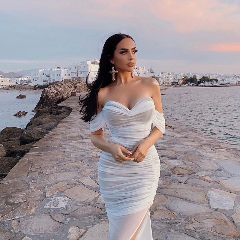 2021 summer hot sale off shoulder mesh dress solid sexy high slit party dress girls' dresses, White/oem
2021 summer hot sale off shoulder mesh dress solid sexy high slit party dress girls' dresses, White/oem