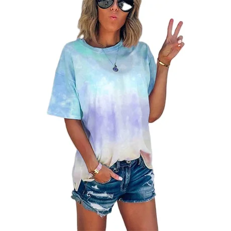 2020 Summer New European And American Tie-dye Gradient Printing Loose Women's T-shirt, Customized color
2020 Summer New European And American Tie-dye Gradient Printing Loose Women's T-shirt, Customized color