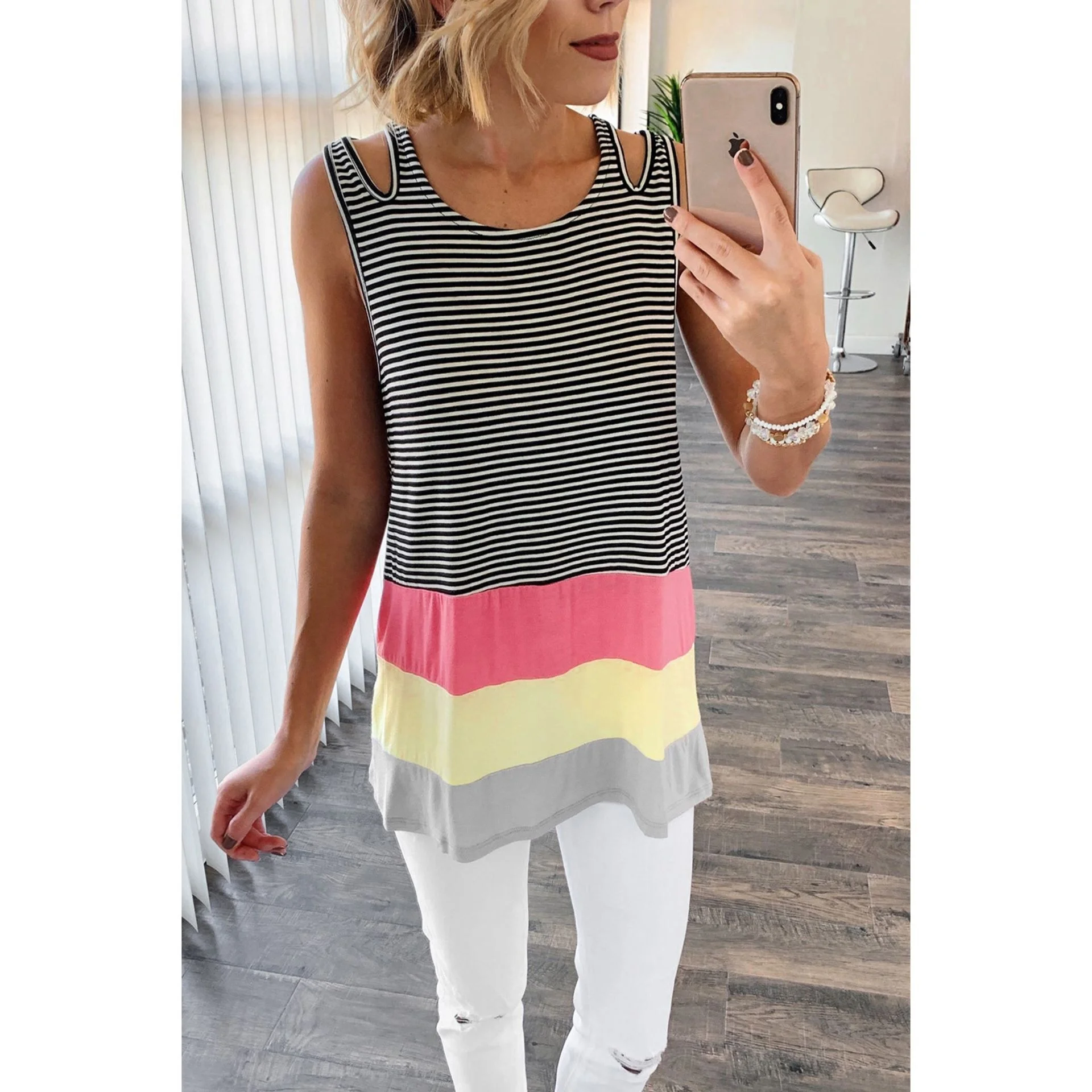 SD357 tank top Rainbow Stripes Tanks Women Summer Round Neck Loose Sleeveless Striped Shirt Casual Tunic Tops
SD357 tank top Rainbow Stripes Tanks Women Summer Round Neck Loose Sleeveless Striped Shirt Casual Tunic Tops