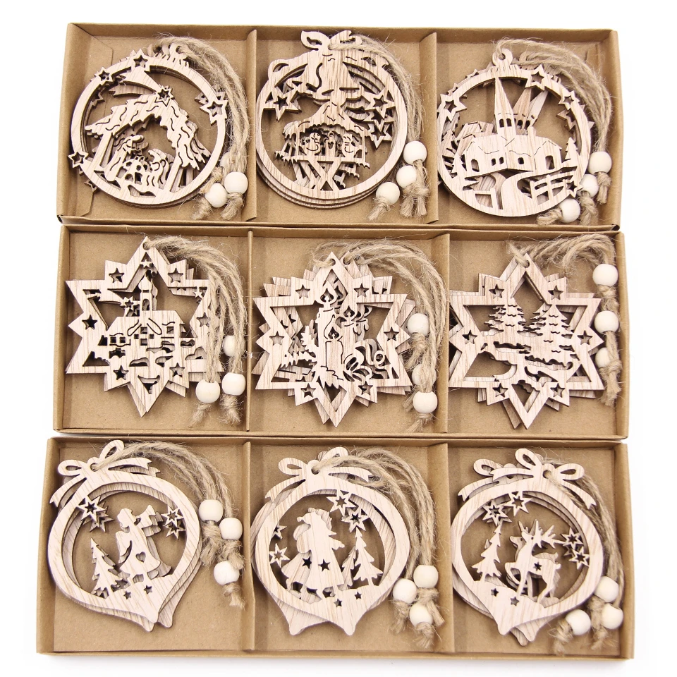 12PCS/Box Vintage Hollow Christmas Wooden Pendants Ornaments Christmas Party Decorations Christmas Tree Ornaments Hanging Gifts, Natural color
12PCS/Box Vintage Hollow Christmas Wooden Pendants Ornaments Christmas Party Decorations Christmas Tree Ornaments Hanging Gifts, Natural color