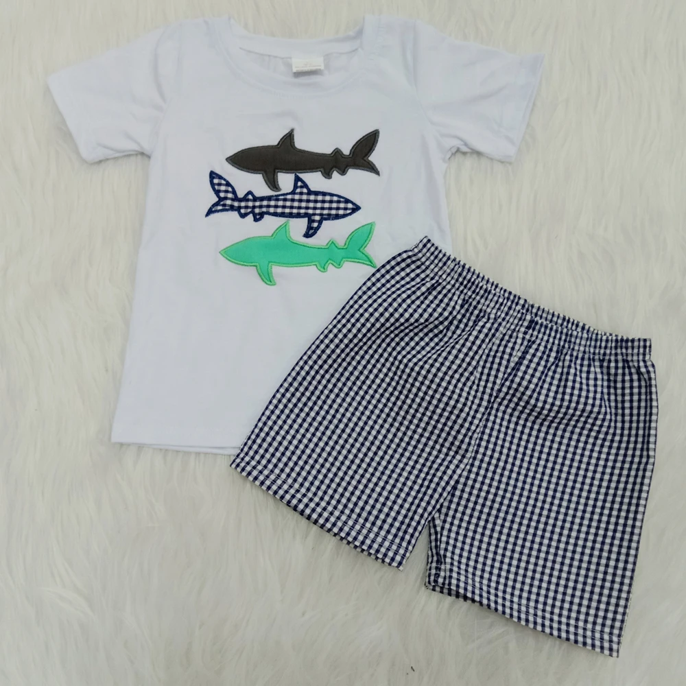 Summer Style Boys Casual Wear Outfit Kids Embroidery Fish T-shirts Seersucker Shorts 2 Pieces Clothes Sets
Summer Style Boys Casual Wear Outfit Kids Embroidery Fish T-shirts Seersucker Shorts 2 Pieces Clothes Sets