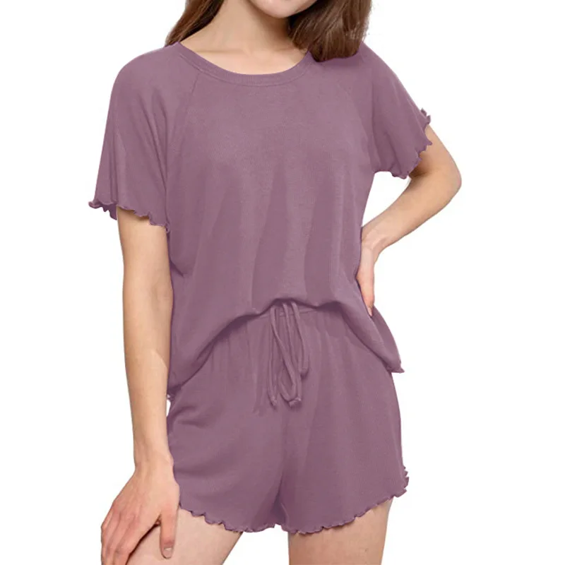 2021 Ladies summer new ruffles home wear suit ladies round neck sweet style short sleeve and shorts 2 piece set, Optional
2021 Ladies summer new ruffles home wear suit ladies round neck sweet style short sleeve and shorts 2 piece set, Optional
