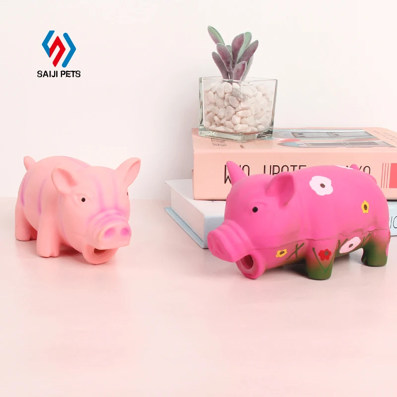 

Saiji new fashion cute Peppa soft natural rubber pet dog pig beep squeek pet toy for sale, Red, pink, customized color