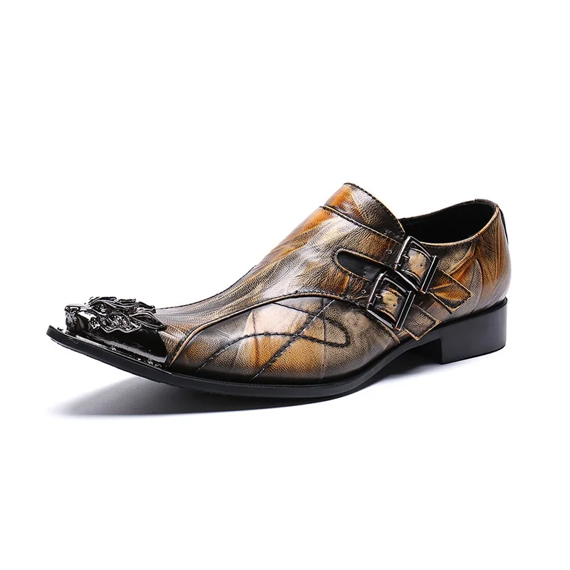 Pointed Metal Toe Monk Strap Genuine Leather Slip on Men Oxford Formal Shoes for Business
Pointed Metal Toe Monk Strap Genuine Leather Slip on Men Oxford Formal Shoes for Business