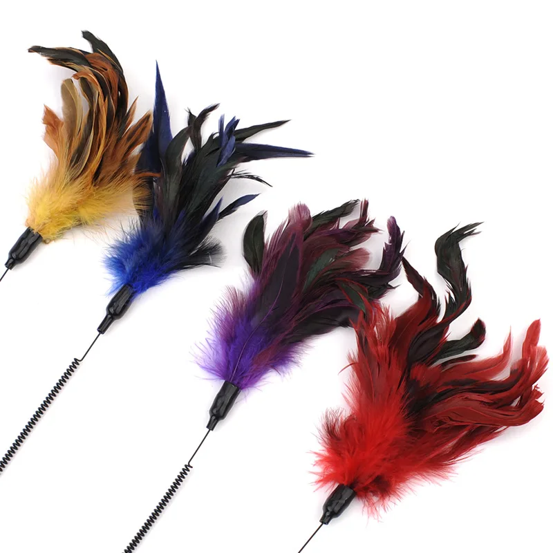 

Funny Cat Toy Feather Rod Teaser Stick With Bell Colorful Pet Kitten Dog Plastic Wand Interactive Playing Training Supply