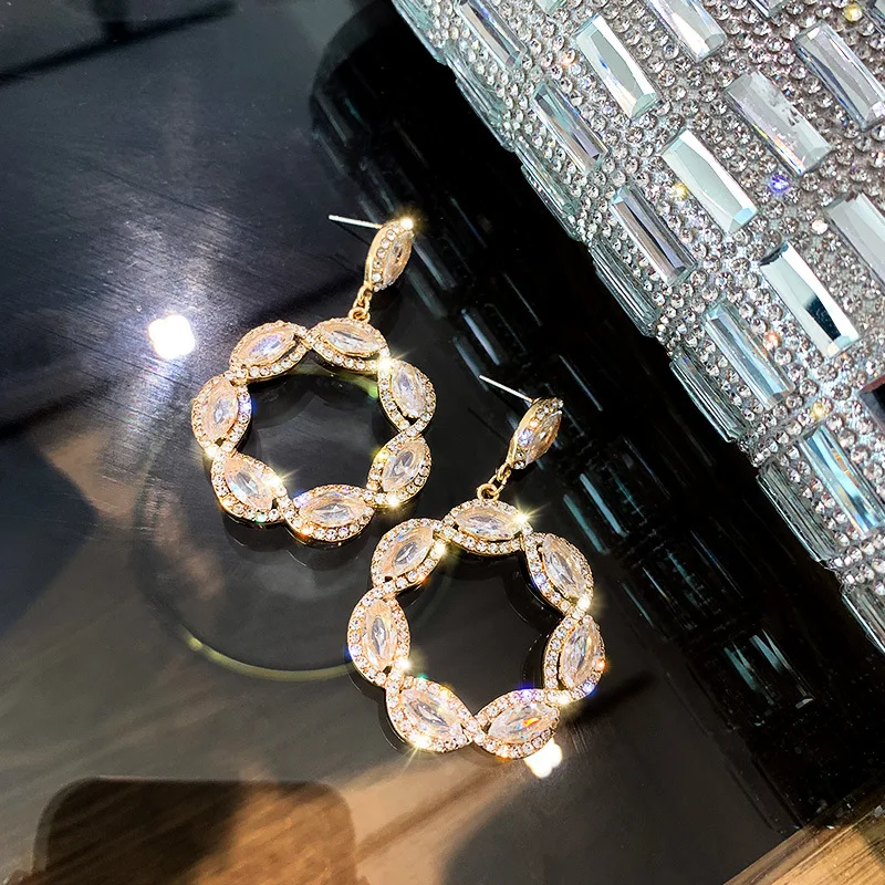 2020 gold plated crystal circle earrings drop