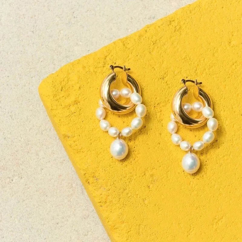 Elegant handmade fresh water natural pearl customized design brand bridal jewelry 18k gold plated high quality 2 ways hoop earr, White&gold
Elegant handmade fresh water natural pearl customized design brand bridal jewelry 18k gold plated high quality 2 ways hoop earr, White&gold