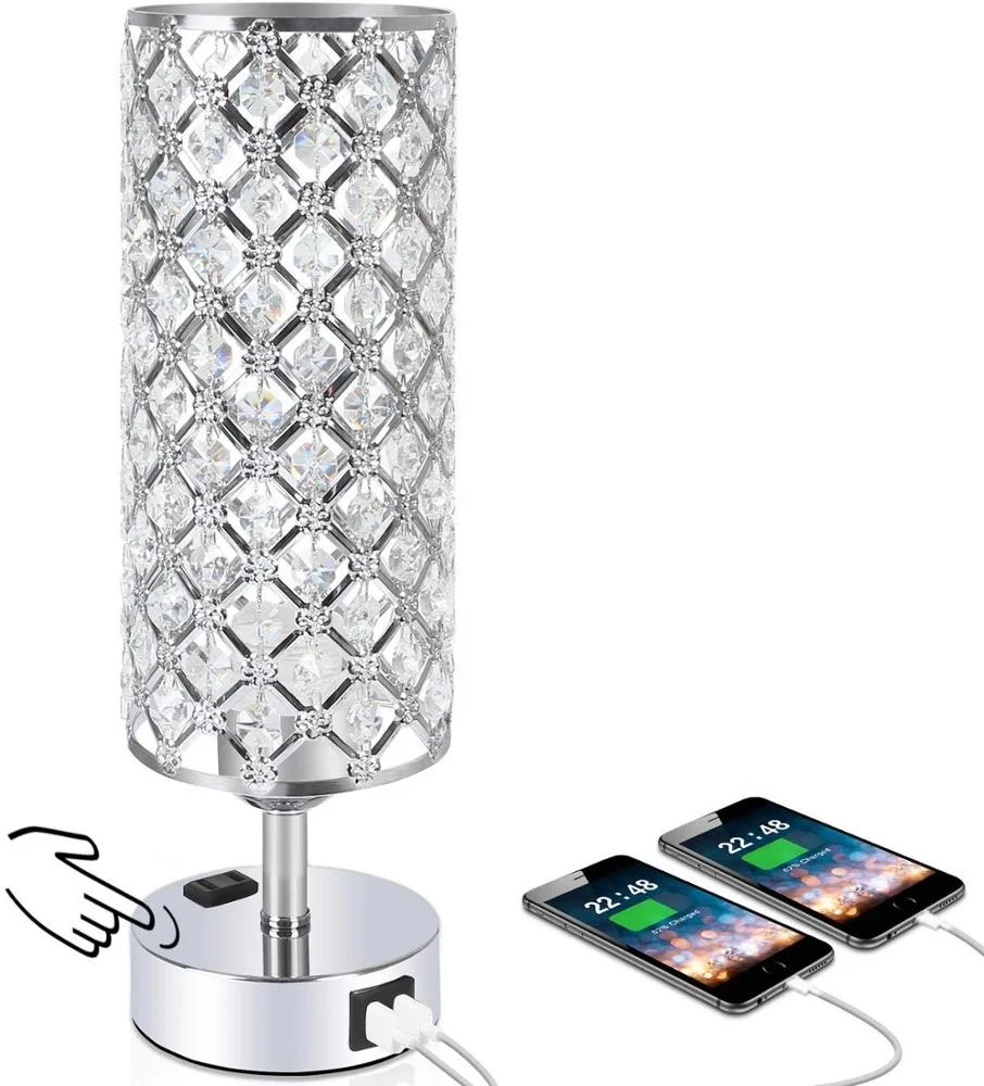 3 Way Dimmable Touch Control Crystal Table Desk Lamp With Dual