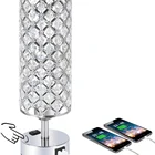 3-Way Dimmable Touch Control Crystal Table Desk Lamp With Dual Fast Quick USB Charging Ports and AC Outlet For Bedroom