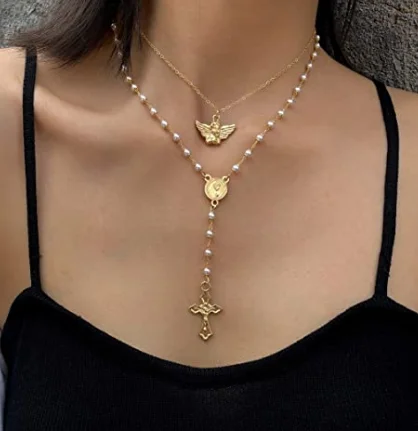 Layered Beaded Necklace Angel Necklace Personality Cross Necklace for Women
Layered Beaded Necklace Angel Necklace Personality Cross Necklace for Women