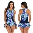 Floret skirt tank bikini swimsuit with side knotted mermaid scales designed to make the girl look 18 years younger