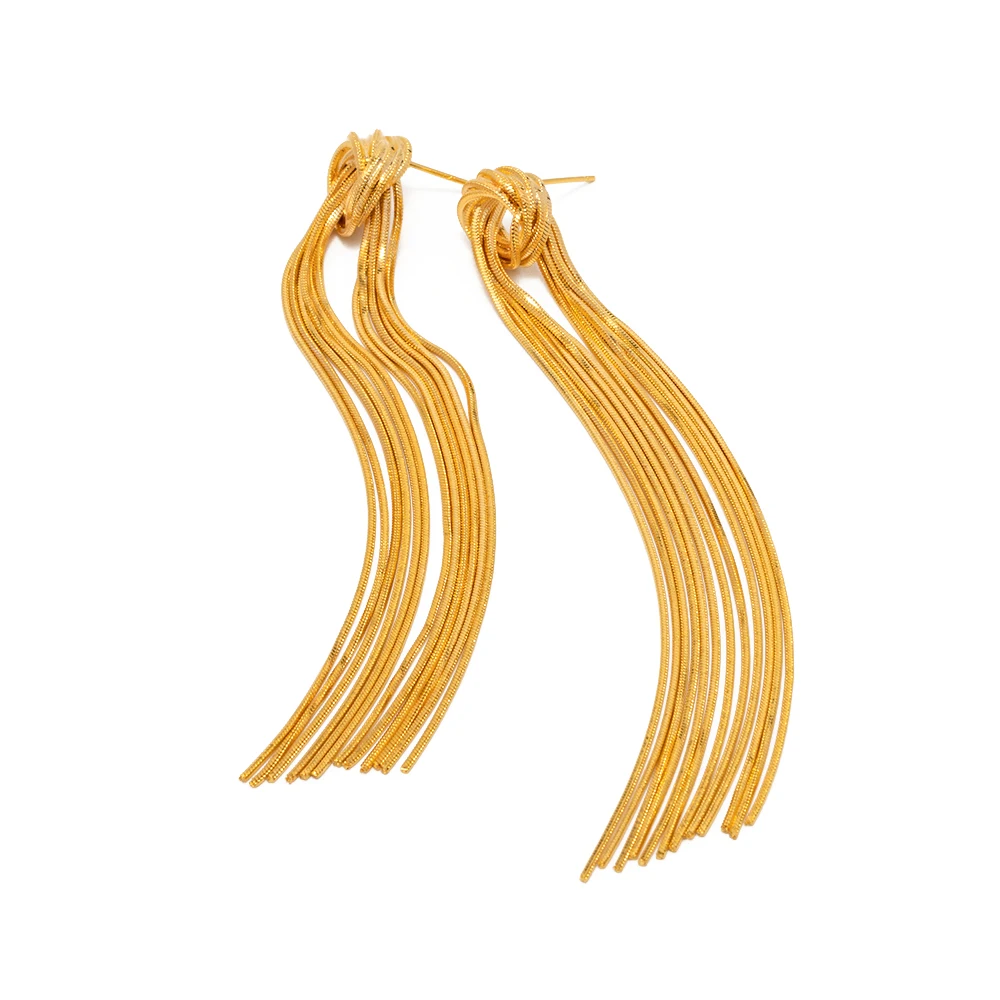 

Classic Brass PVD 18K Real Gold Plated Knot Drop Earring Glaring Dainty Long Tassel Pendant Earrings