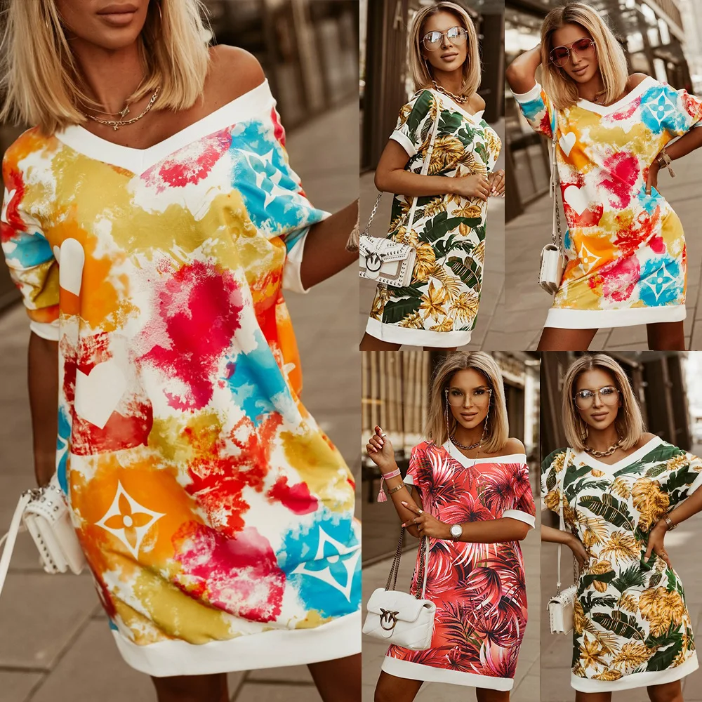 Wholesale 2022 Floral Print V Neck Loose short sleeve T Shirt Casual Dress For Women Summer Clothing
Wholesale 2022 Floral Print V Neck Loose short sleeve T Shirt Casual Dress For Women Summer Clothing