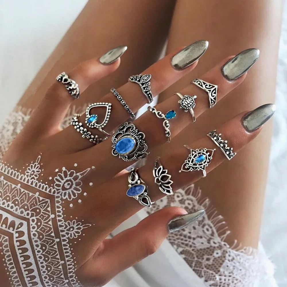 New Hip Hop Retro Diamond Sapphire Ring Crown jewelry 13-piece Suit Boho Women Ring Set, Colorful
New Hip Hop Retro Diamond Sapphire Ring Crown jewelry 13-piece Suit Boho Women Ring Set, Colorful