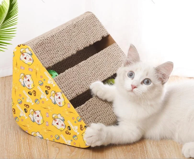 Fun Triangle Cat Scratch Board with Bell Corrugated Cat Scratcher Sleeping Cat Mat, Photo
Fun Triangle Cat Scratch Board with Bell Corrugated Cat Scratcher Sleeping Cat Mat, Photo