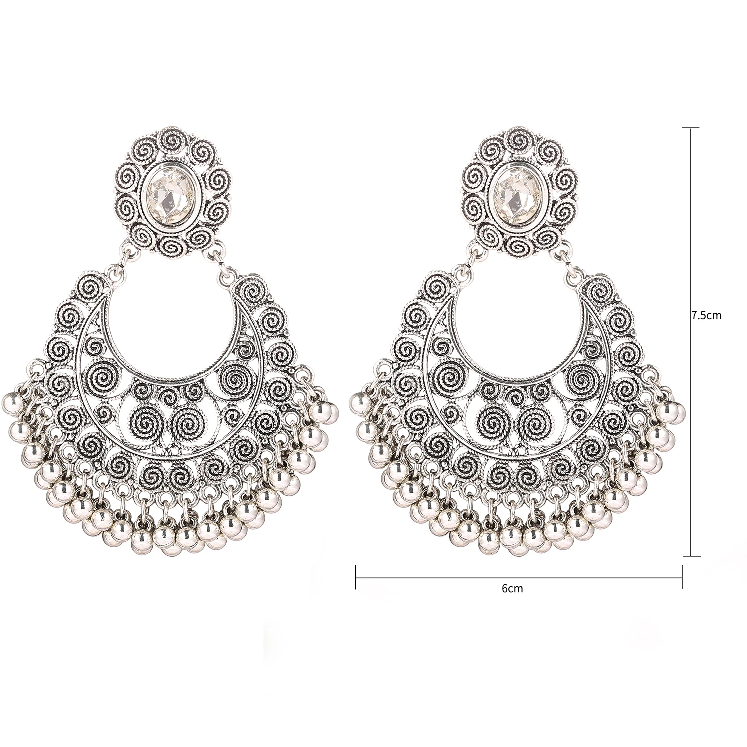 2022 Retro Bohemian Diamond-Studded Ladies Silver Alloy Earrings Jewelry India Jhumka Hollow Earrings Wholesale
2022 Retro Bohemian Diamond-Studded Ladies Silver Alloy Earrings Jewelry India Jhumka Hollow Earrings Wholesale