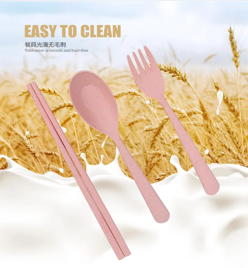 Eco Friendly Plastic Set Wheat Straw With Case Picnic And Reusable