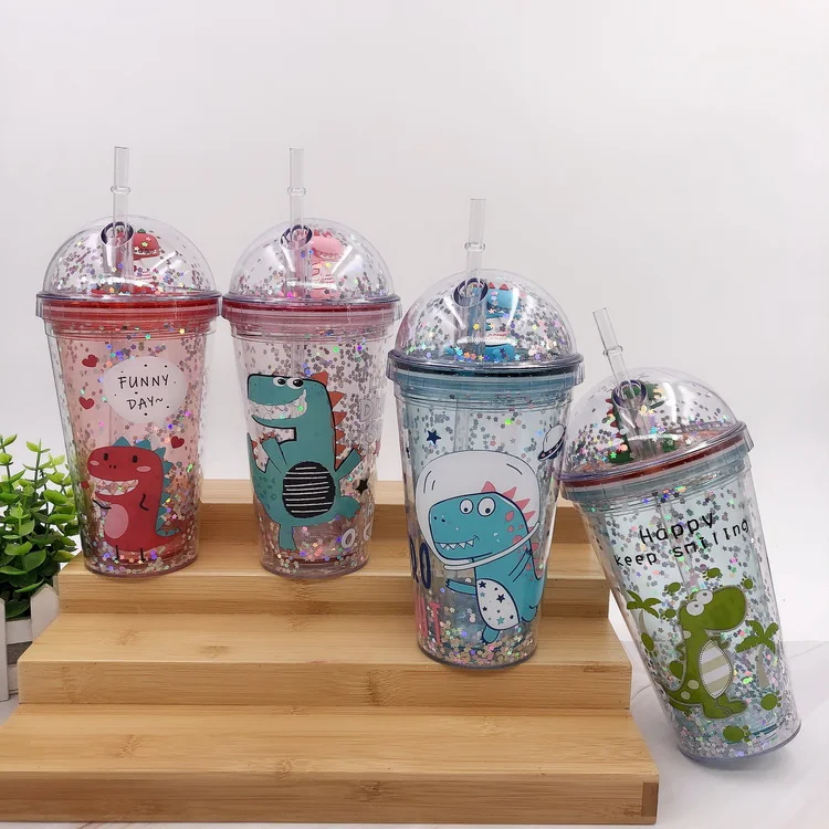 Plastic Double Wall With Long Sraw Glitter Tumbler Cup Water Bottle Dinosaur, 4 colors
Plastic Double Wall With Long Sraw Glitter Tumbler Cup Water Bottle Dinosaur, 4 colors