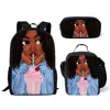3Pcs/set Backpack for Girls, 2019 Back To School Backpack Kids Bag, African American Black Art Girls School bag backpag