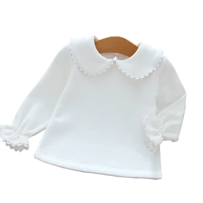 

PHB 50354 solid color white plain design peter pan collar styles kids children girls blank shirt, Blue