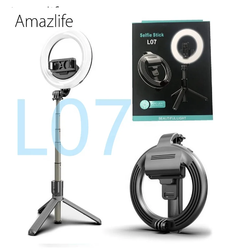 L07 Wireless Remote Mobile Phone Selfie Stick Tripod with 5 inch LED Ring Light for Tiktok Live Ringlight
L07 Wireless Remote Mobile Phone Selfie Stick Tripod with 5 inch LED Ring Light for Tiktok Live Ringlight