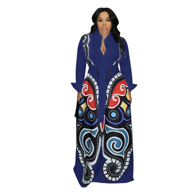 New Fashion One Piece V Neck Long Sleeve Maxi African Printed Party Women Dress, Shown
New Fashion One Piece V Neck Long Sleeve Maxi African Printed Party Women Dress, Shown
