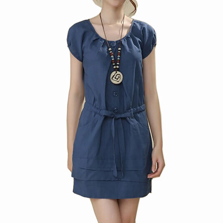 2021 new women dresses casual style summer wear knee length dress with darw cord, As picture
2021 new women dresses casual style summer wear knee length dress with darw cord, As picture
