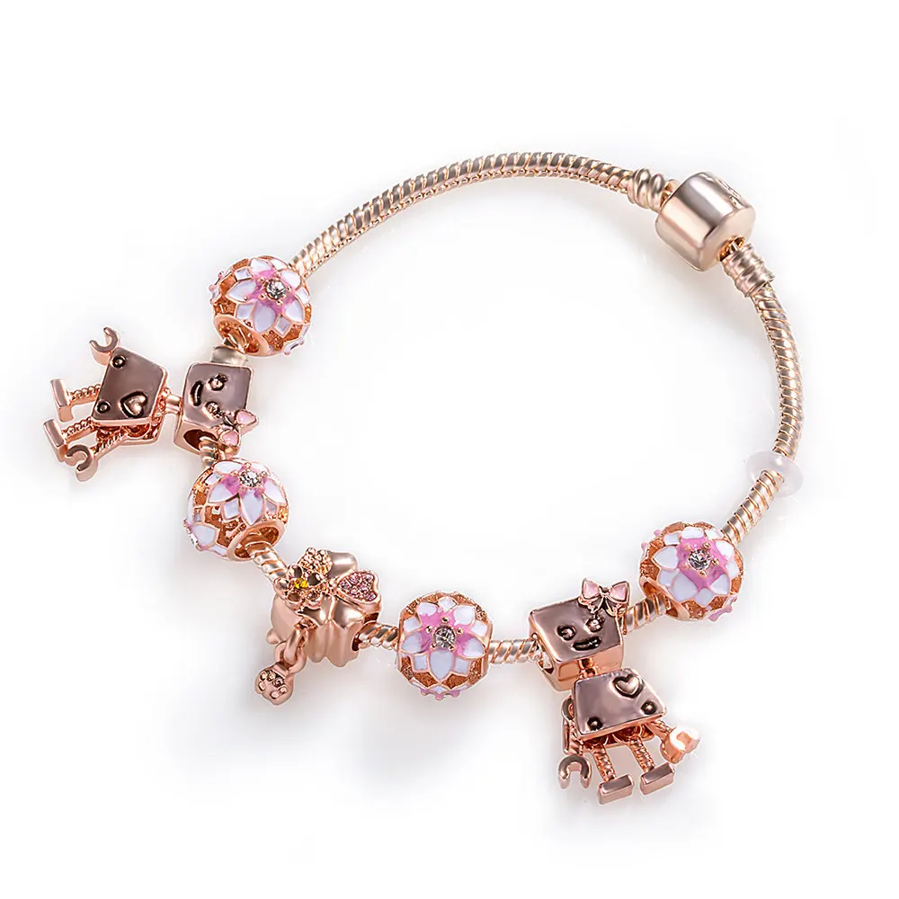 Creative DIY Jewelry Rose Gold Chain Pink Enamel Flower Beaded Bracelet Robot Charm Bracelets
Creative DIY Jewelry Rose Gold Chain Pink Enamel Flower Beaded Bracelet Robot Charm Bracelets