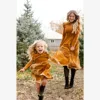 MM-008 2019 Modern fashion fall boutique mommy and me dress golden velvet ruffle long sleeve dresses boutique wholesale