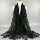 Fashion design long lady scarf black chiffon lace women muslim hijab