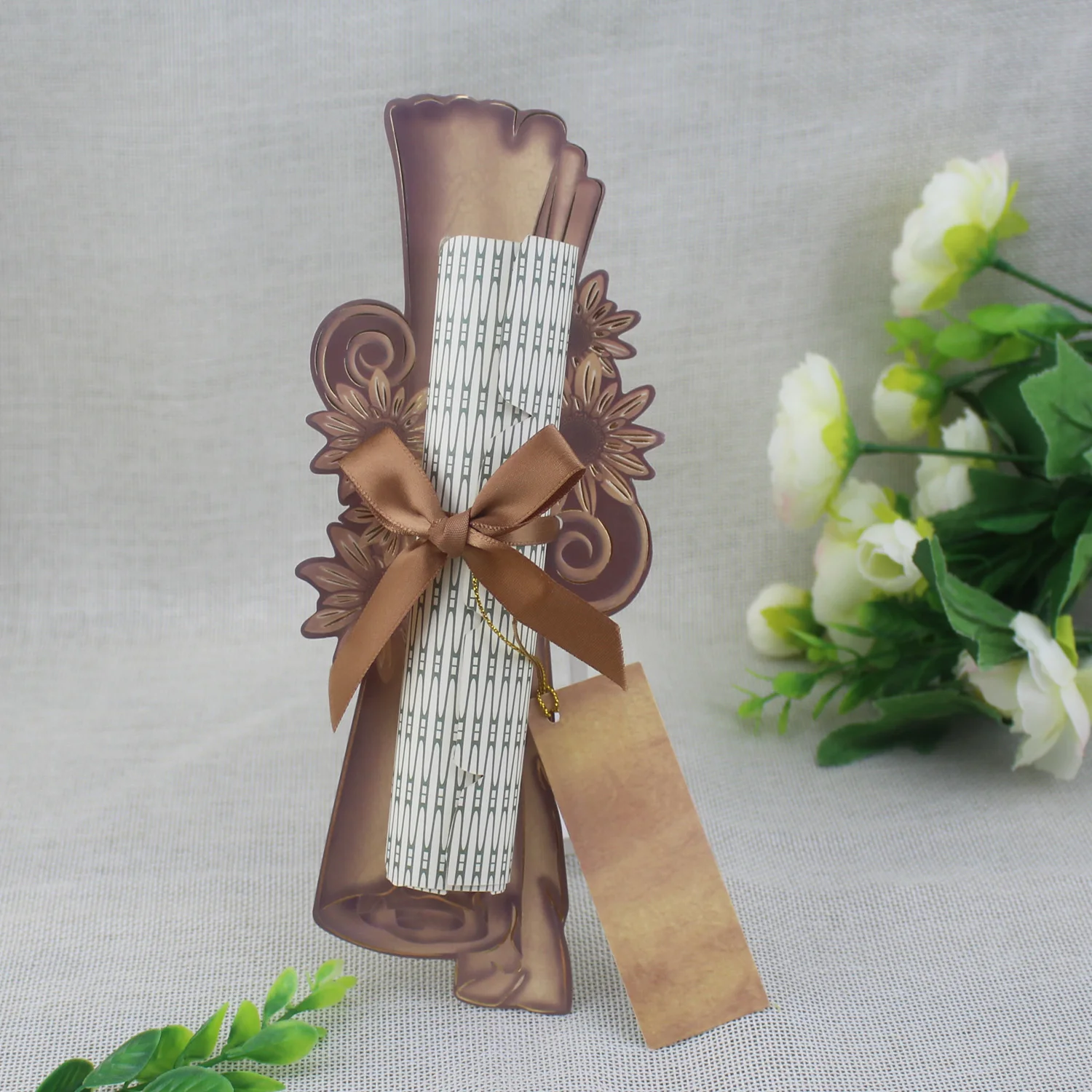 Brown Love Tree Scroll Paper Rustic Creative House Warming Ceremony Invitation Cards