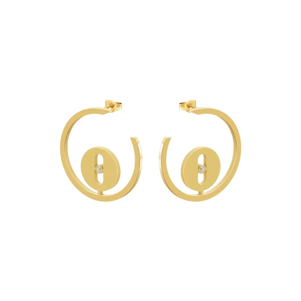 

Latest 18K Gold Plated Stainless Steel Jewelry Geometric Hollow Round Line Mini Zircon Ear Studs For Women Earrings E231505