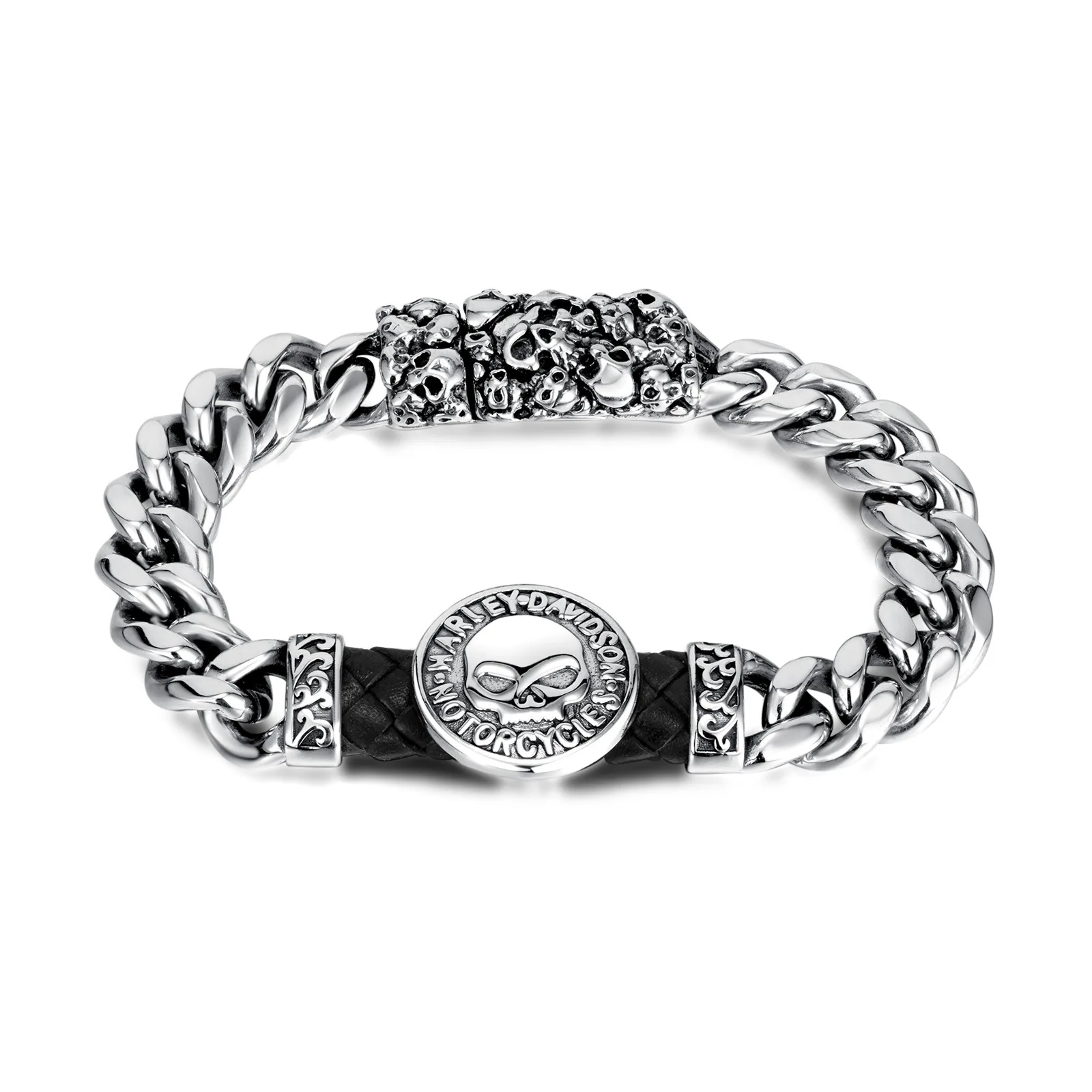 Wholesale Fashion Personality Retro Cuban Chain Bracelet Hip hop Skull Titanium steel Men Leather Bracelet
Wholesale Fashion Personality Retro Cuban Chain Bracelet Hip hop Skull Titanium steel Men Leather Bracelet
