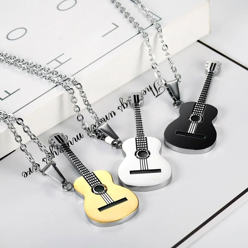 Stainless Steel Guitar Pendant Necklace Gold Silver Black Fashion Hip Hop Punk Long Chain Necklace Jewelry 2021 New
Stainless Steel Guitar Pendant Necklace Gold Silver Black Fashion Hip Hop Punk Long Chain Necklace Jewelry 2021 New