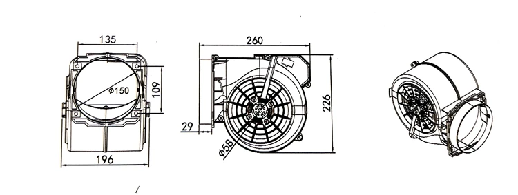 Radial Fan, 1000m/h, Centrifugal, Plastic, 110-240V - detail 4