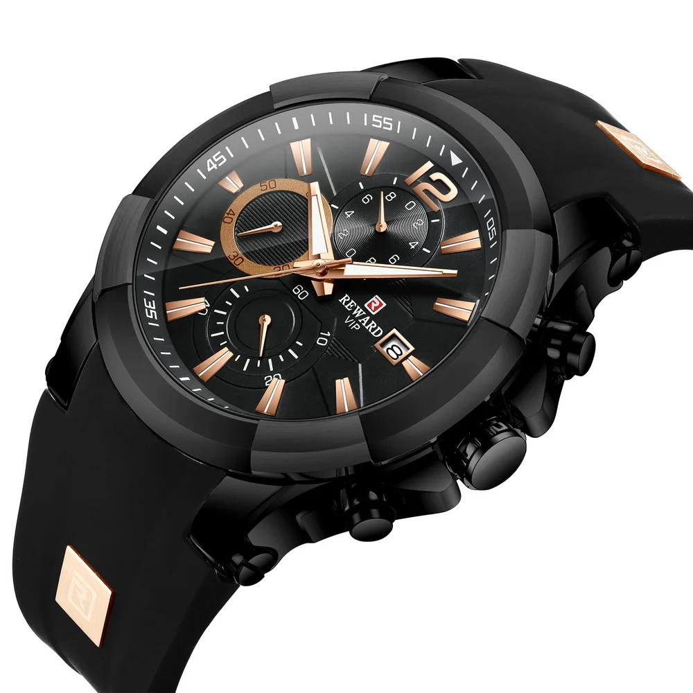 REWARD Luxury Brand Black Silicone Strap men's chronograph quartz wrist watch, 4 colors
REWARD Luxury Brand Black Silicone Strap men's chronograph quartz wrist watch, 4 colors
