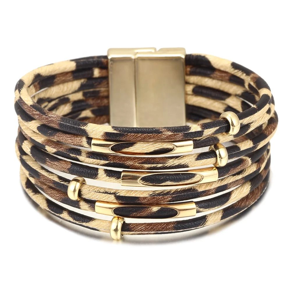 Lady's leopard pu leather magnetic clasp multilayer bracelet for gift, Silver,gold,purple,white,gray,black,pink,green
Lady's leopard pu leather magnetic clasp multilayer bracelet for gift, Silver,gold,purple,white,gray,black,pink,green